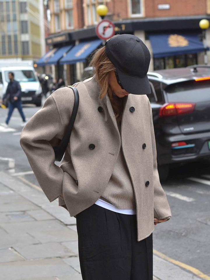 Priscilla | Women's Double Breasted Short Coat - Beige - Image 2