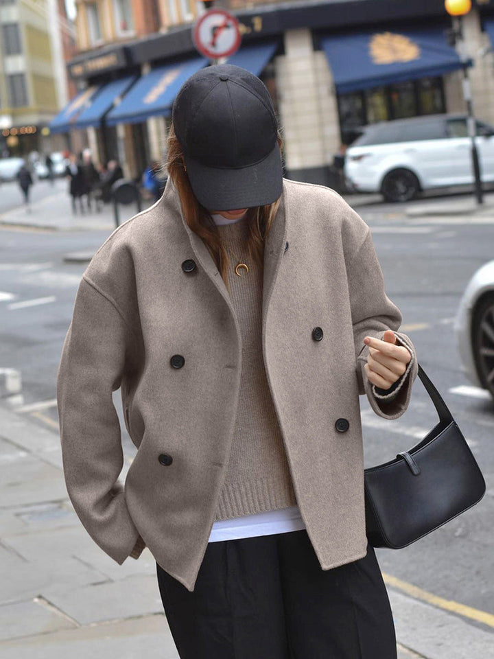 Priscilla | Women's Double Breasted Short Coat - Beige - Image 3