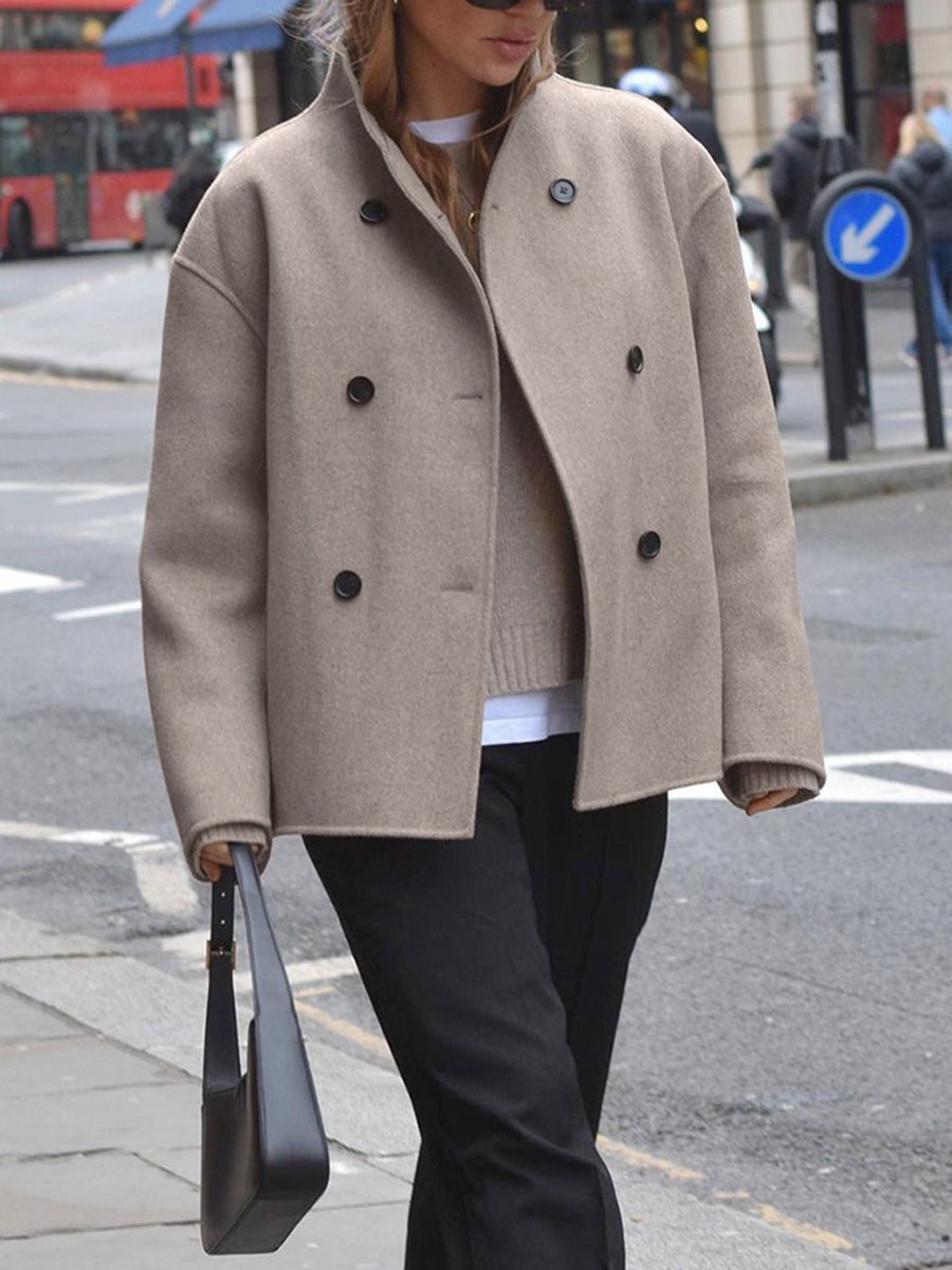 Priscilla | Women's Double Breasted Short Coat - Beige - Image 4