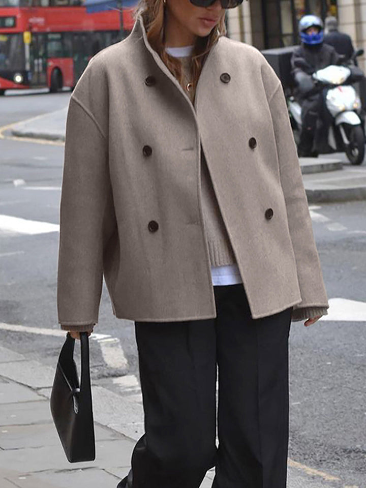Priscilla | Women's Double Breasted Short Coat - Beige - Image 5