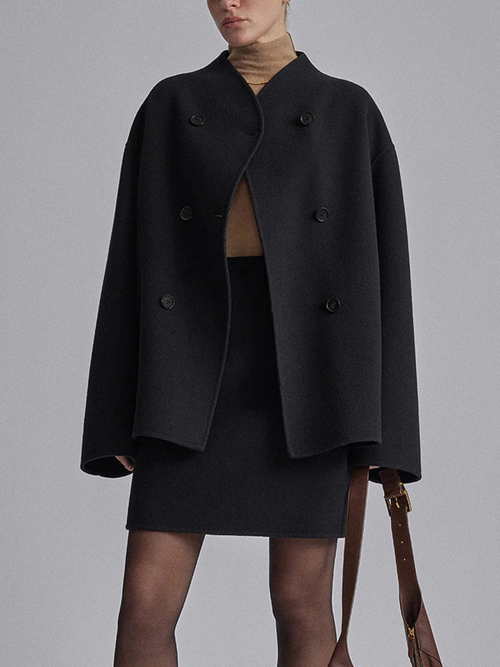 Priscilla | Women's Double Breasted Short Coat - Beige - Image 8