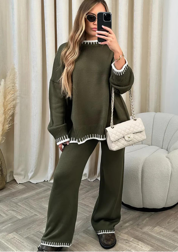 Priscilla | Women's Wide Leg Loungewear Set - Beige - Image 7