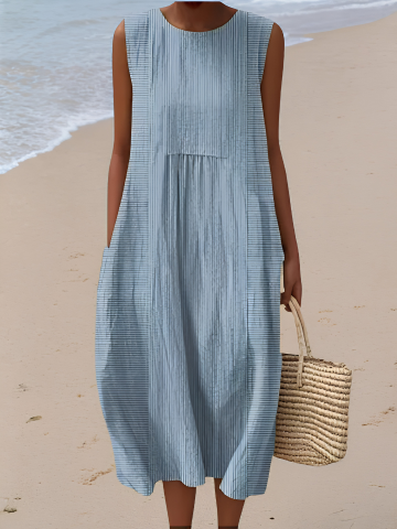 Quindelle | Women's Summer Midi Dress Sleeveless - Light Blue - Image 1