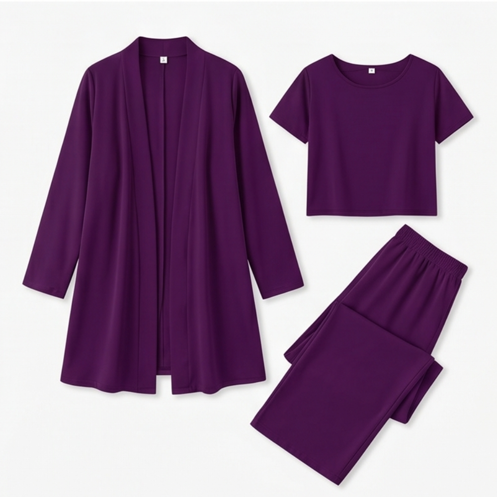 Quinley | Women's 3-Piece Pants Set with Drape Cardigan - Burgundy - Image 16