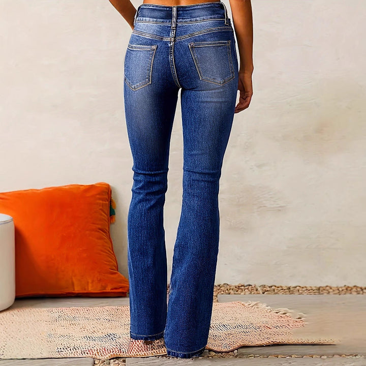 Quinley | Women's High Waisted Bootcut Jeans - Blue - Image 1