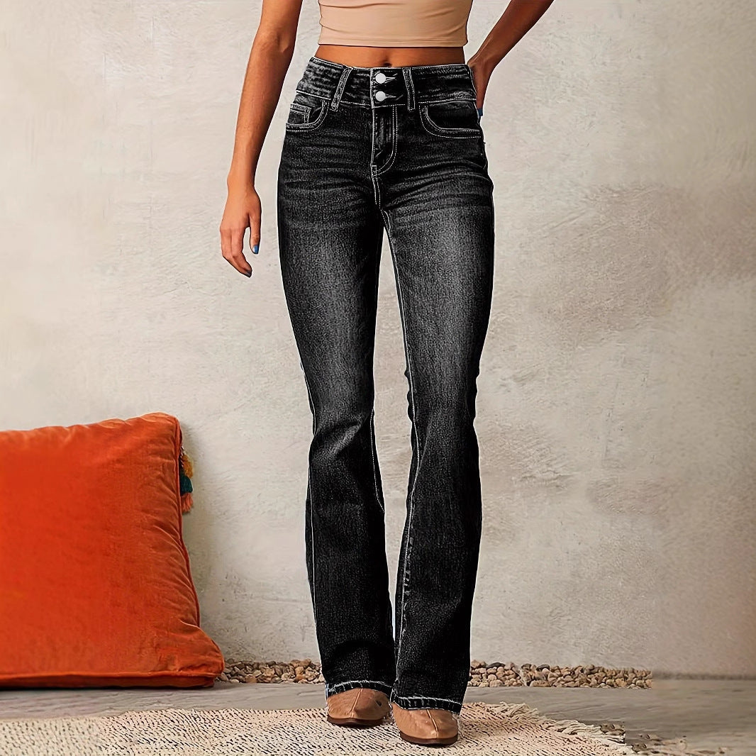 Quinley | Women's High Waisted Bootcut Jeans - Blue - Image 2