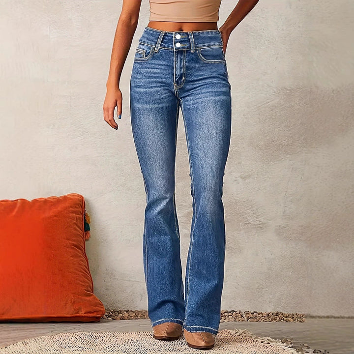 Quinley | Women's High Waisted Bootcut Jeans - Blue - Image 3