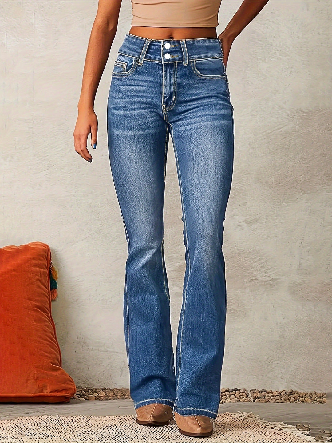 Quinley | Women's High Waisted Bootcut Jeans - Blue - Image 4