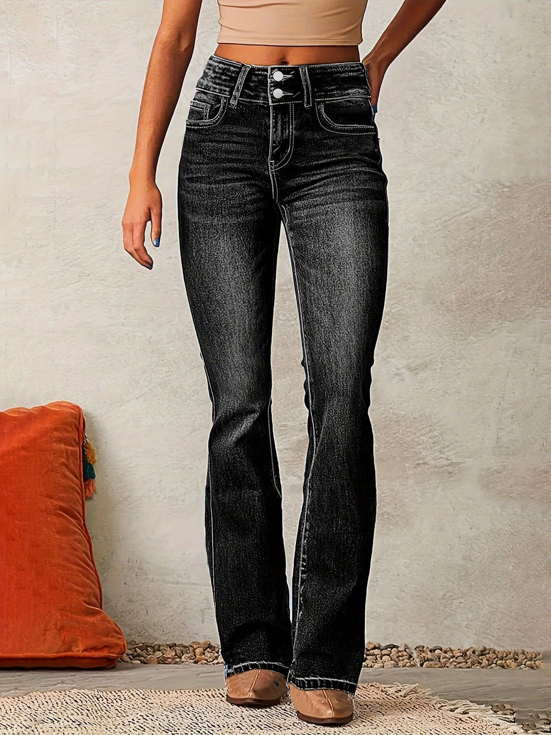 Quinley | Women's High Waisted Bootcut Jeans - Blue - Image 5