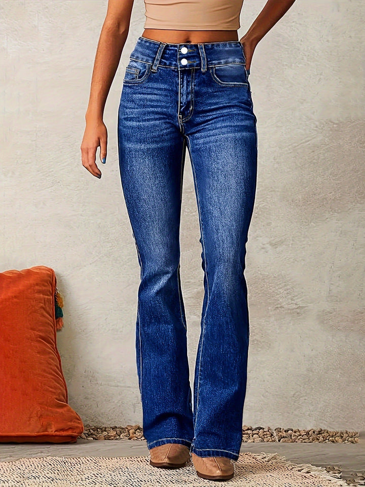 Quinley | Women's High Waisted Bootcut Jeans - Blue - Image 6