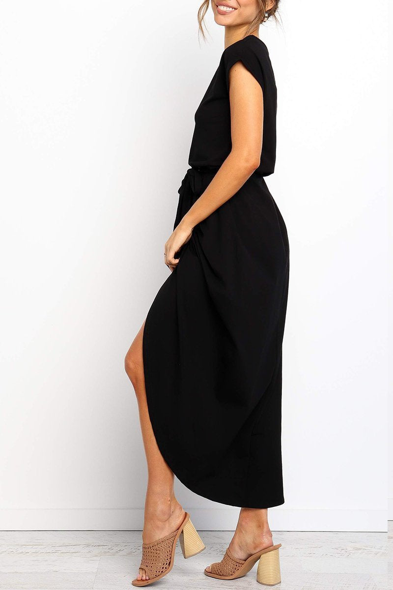 Quivara | Women's Casual Midi Dress with Tie Waist - Grey - Image 17