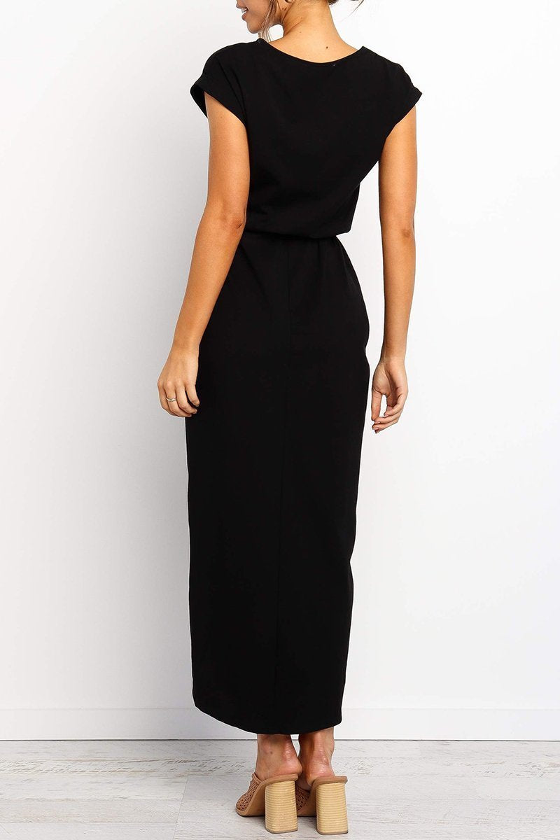 Quivara | Women's Casual Midi Dress with Tie Waist - Grey - Image 19