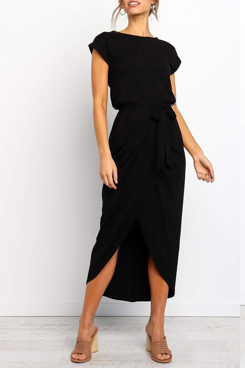 Quivara | Women's Casual Midi Dress with Tie Waist - Grey - Image 20