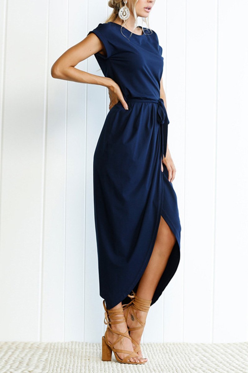 Quivara | Women's Casual Midi Dress with Tie Waist - Grey - Image 23