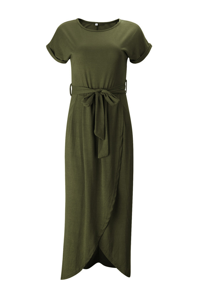 Quivara | Women's Casual Midi Dress with Tie Waist - Grey - Image 8
