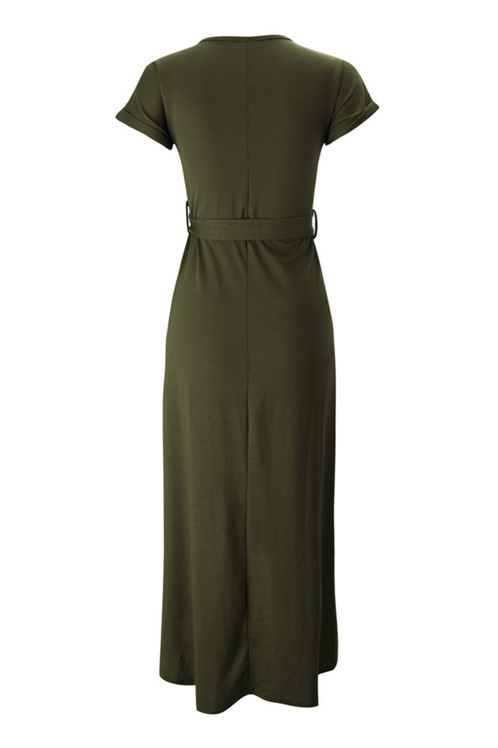 Quivara | Women's Casual Midi Dress with Tie Waist - Grey - Image 9