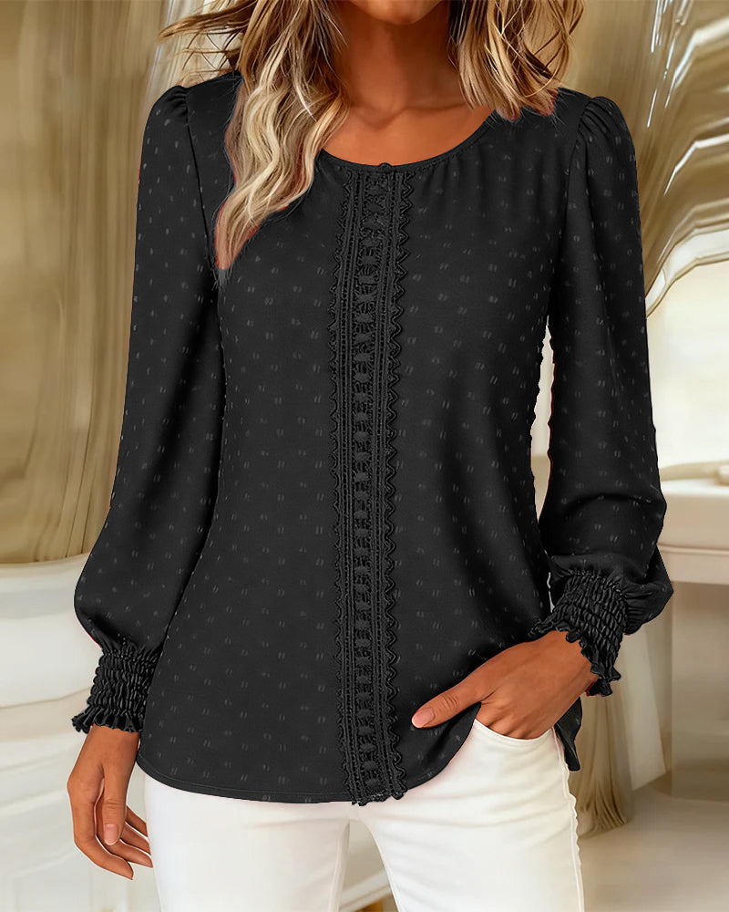Quorwyn | Women's Boho Long Sleeve Lace Trim Blouse - Red - Image 7