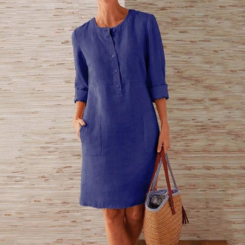 Raina | Women's Button Front Shift Dress - Blue - Image 1