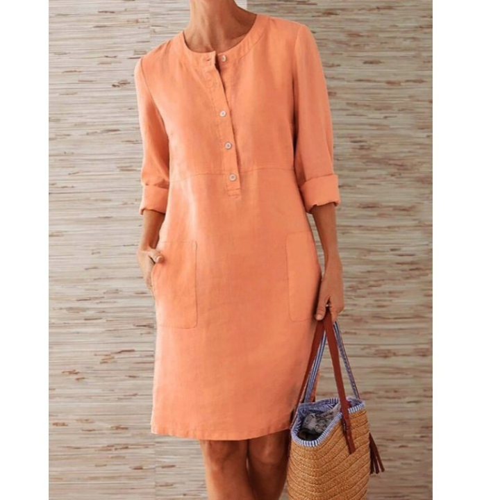 Raina | Women's Button Front Shift Dress - Blue - Image 3