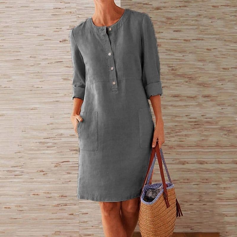 Raina | Women's Button Front Shift Dress - Blue - Image 4