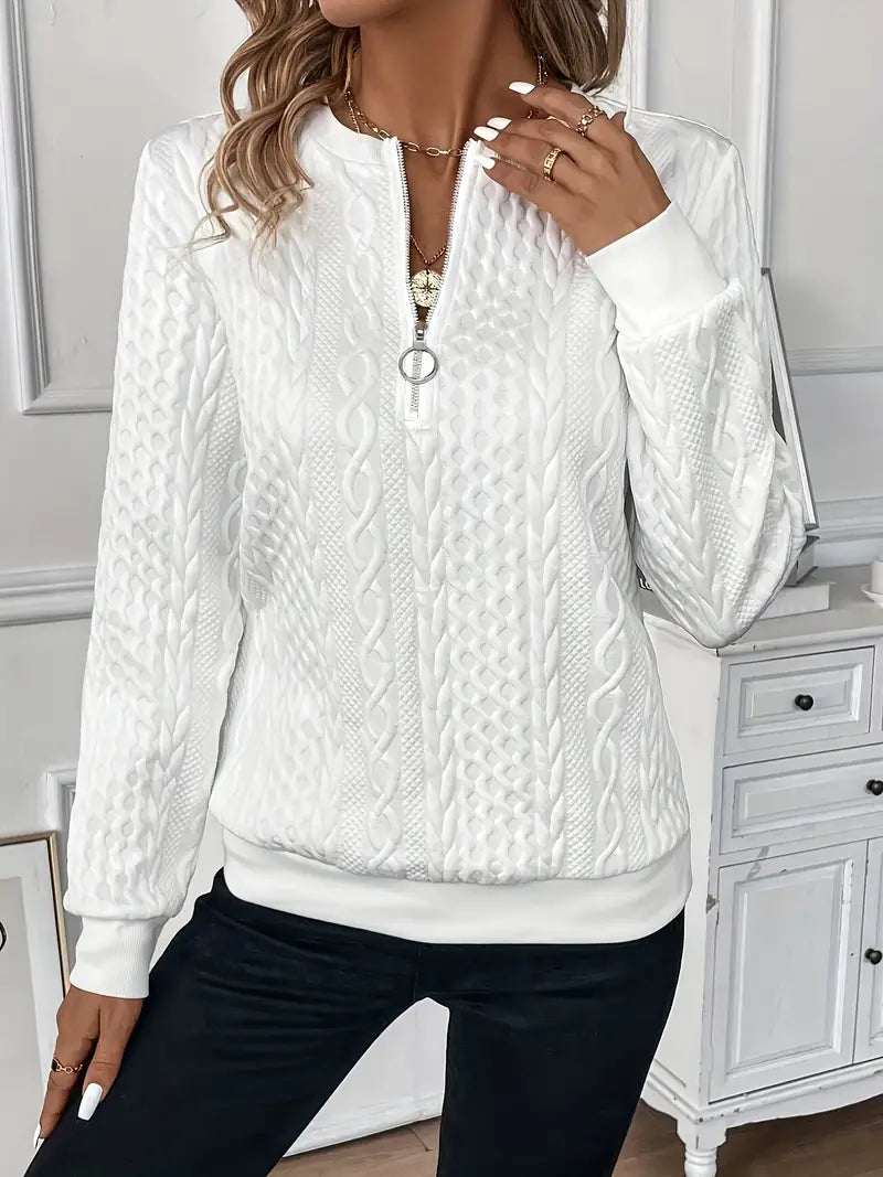 Raina | Women's Cable Knit Zip Up Sweater - White - Image 10