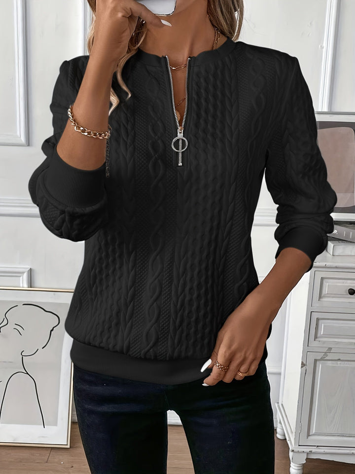 Raina | Women's Cable Knit Zip Up Sweater - White - Image 6