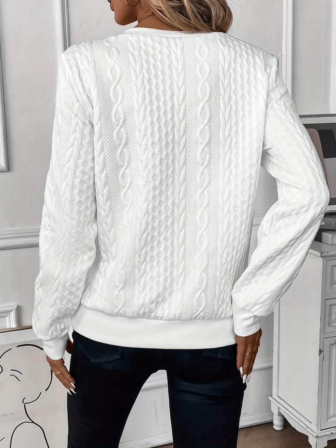 Raina | Women's Cable Knit Zip Up Sweater - White - Image 9