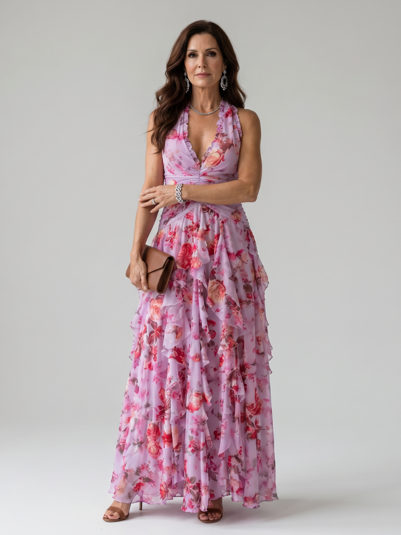 Ramona | Women's Floral Halter Neck Maxi Dress - Floral - Image 1