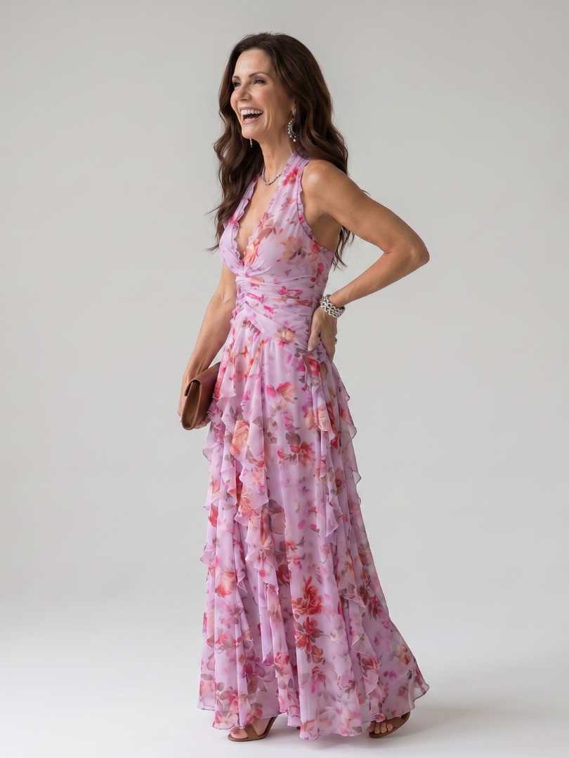 Ramona | Women's Floral Halter Neck Maxi Dress - Floral - Image 2