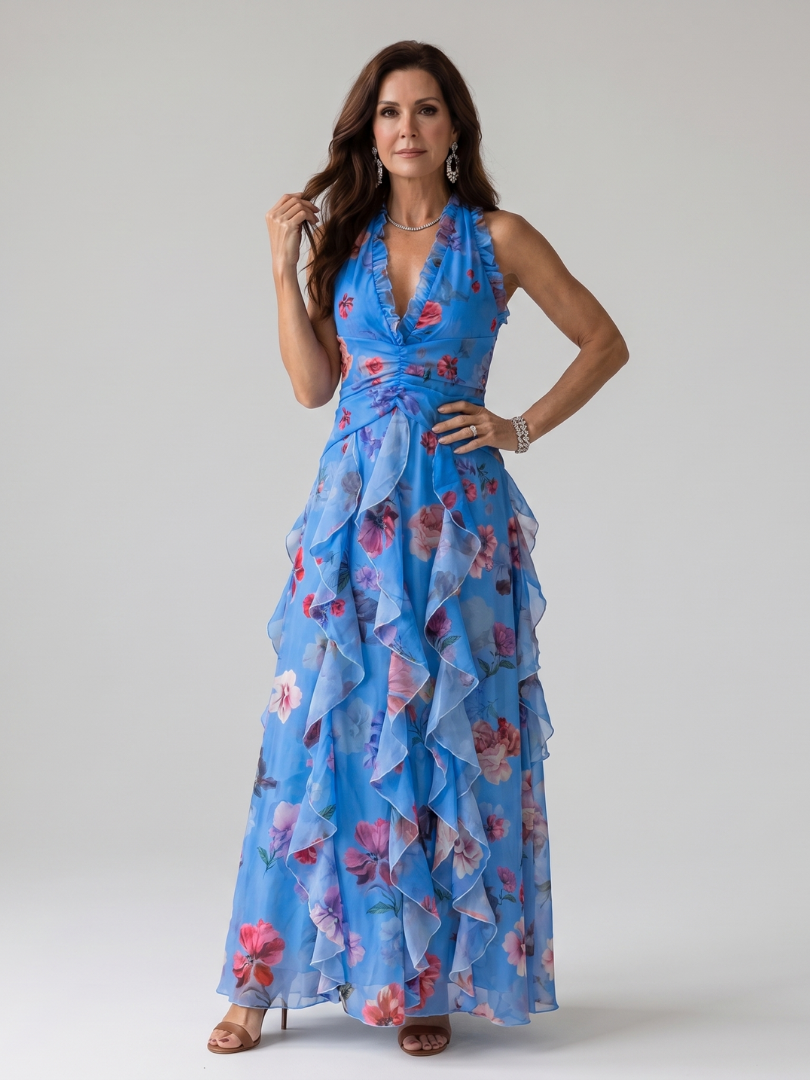 Ramona | Women's Floral Halter Neck Maxi Dress - Floral - Image 6