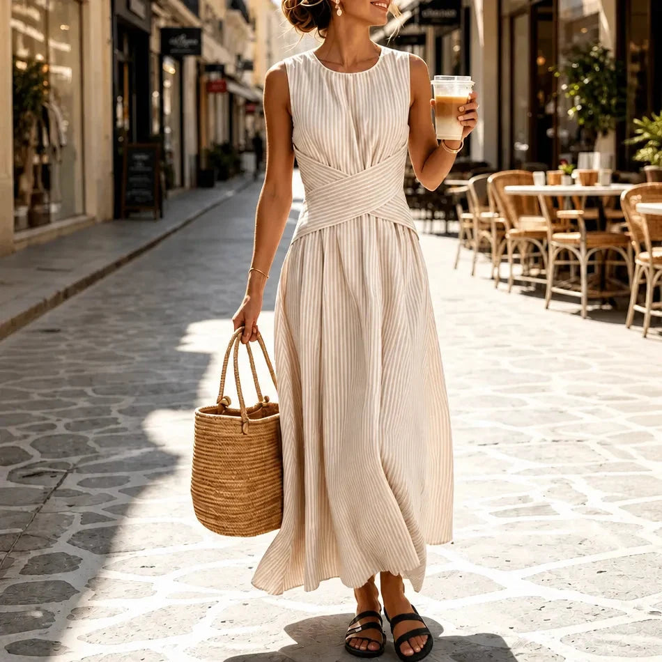 Ravelle | Women's Striped Sleeveless Maxi Dress - Striped - Image 14