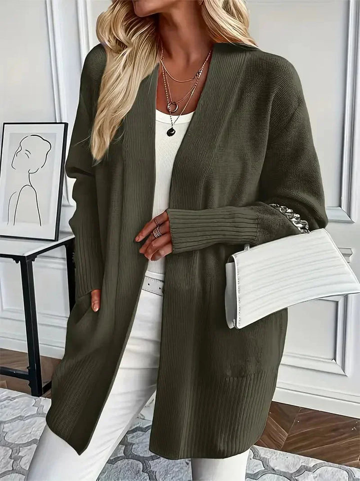 Raven | Women's Long Open Front Cardigan - Blue - Image 3