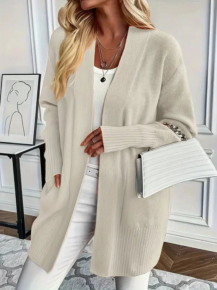 Raven | Women's Long Open Front Cardigan - Blue - Image 4