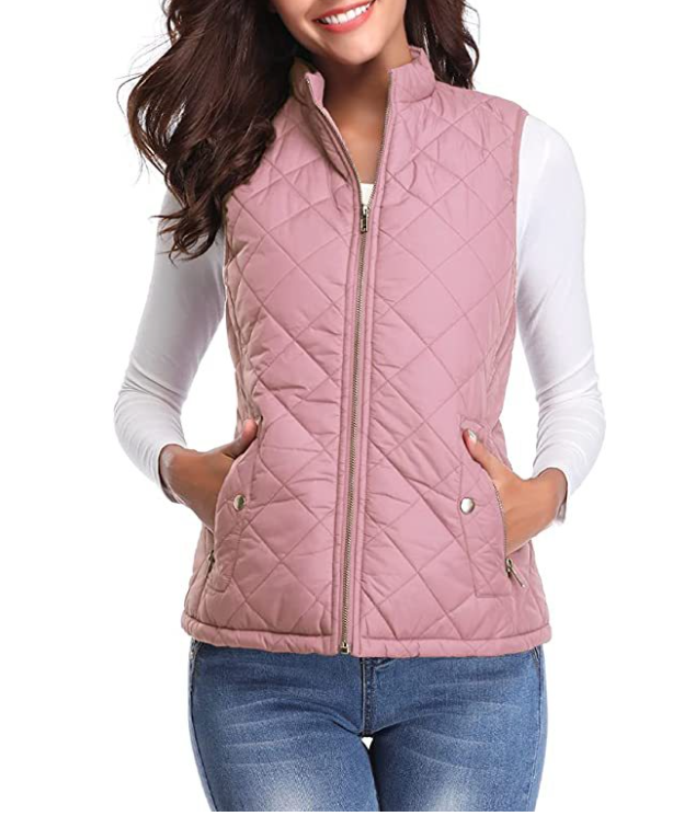 Raven | Women's Quilted Zip Front Vest - Pink - Image 1