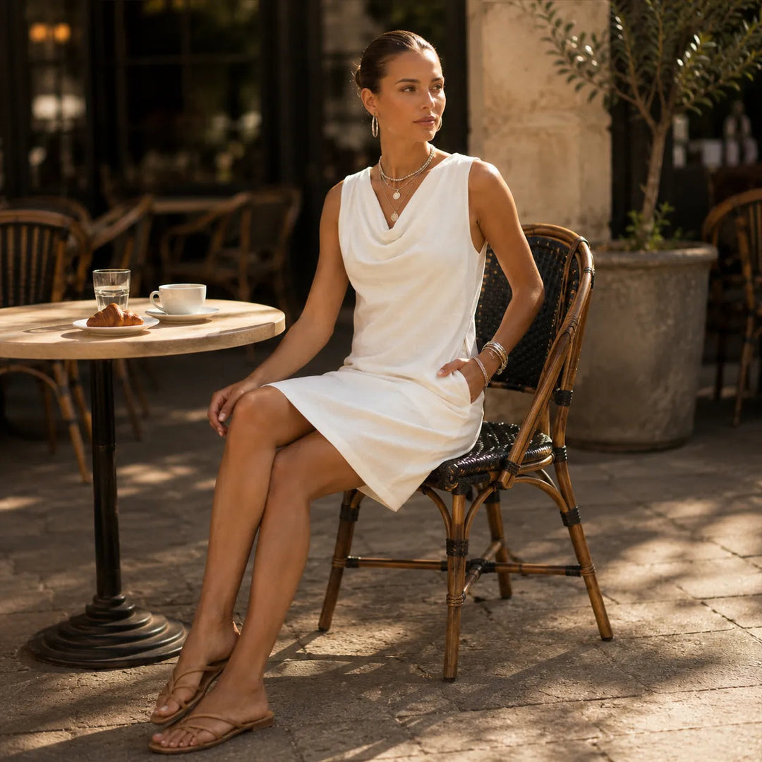 Ravenna | Women's Cowl Neck Sleeveless Mini Dress - Burgundy - Image 5