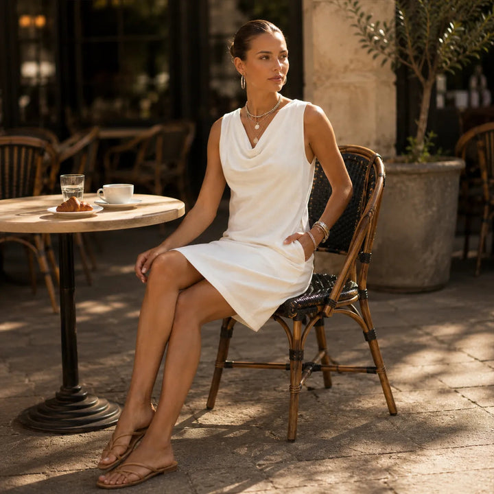 Ravenna | Women's Cowl Neck Sleeveless Mini Dress - Burgundy - Image 5