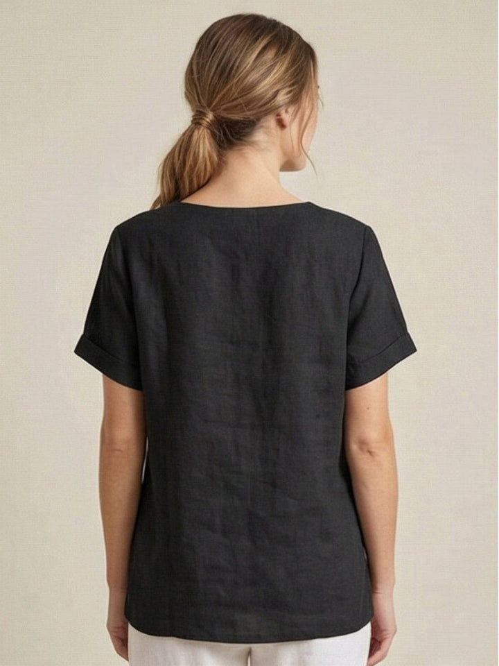 Olive | Women's Casual Tee Short Sleeve Scoop Neck Button Detail Top