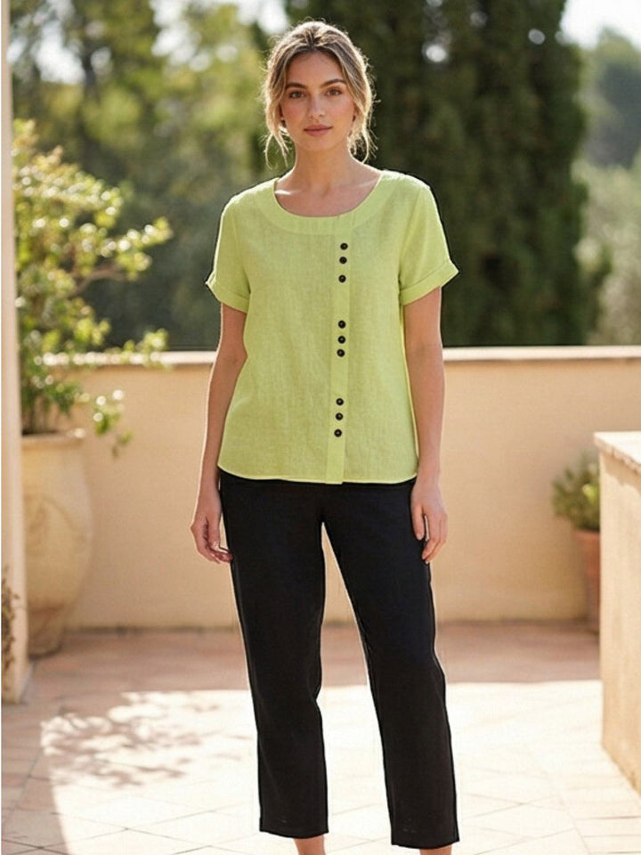 Olive | Women's Casual Tee Short Sleeve Scoop Neck Button Detail Top