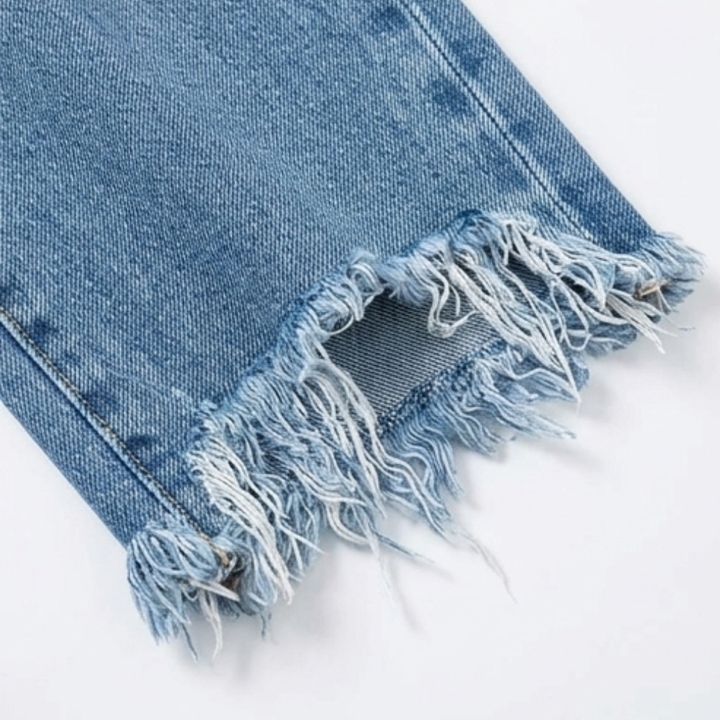 Renata | Women's Straight Leg Cropped Raw Hem Jeans - Light Blue - Image 10