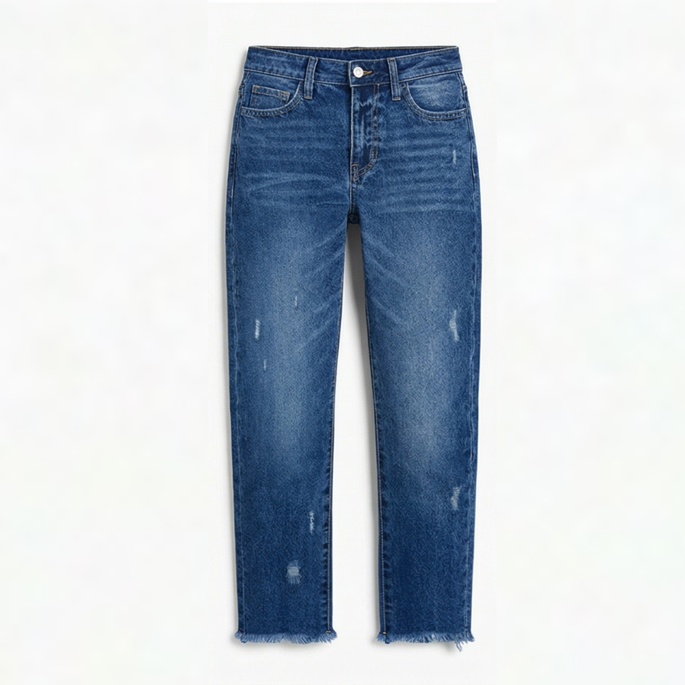 Renata | Women's Straight Leg Cropped Raw Hem Jeans - Light Blue - Image 11