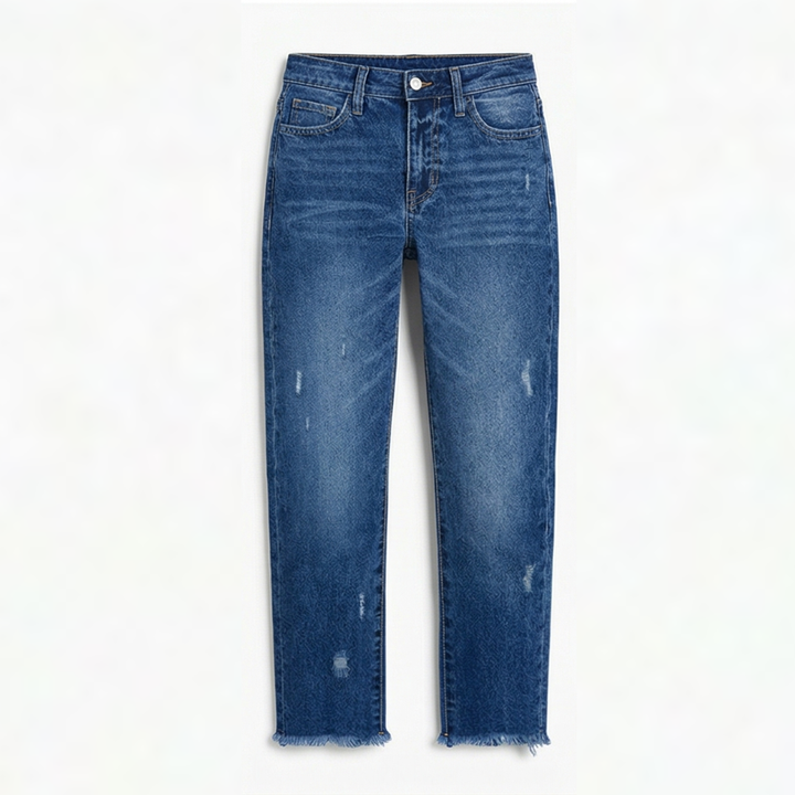 Renata | Women's Straight Leg Cropped Raw Hem Jeans - Light Blue - Image 11