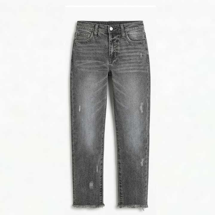 Renata | Women's Straight Leg Cropped Raw Hem Jeans - Light Blue - Image 12