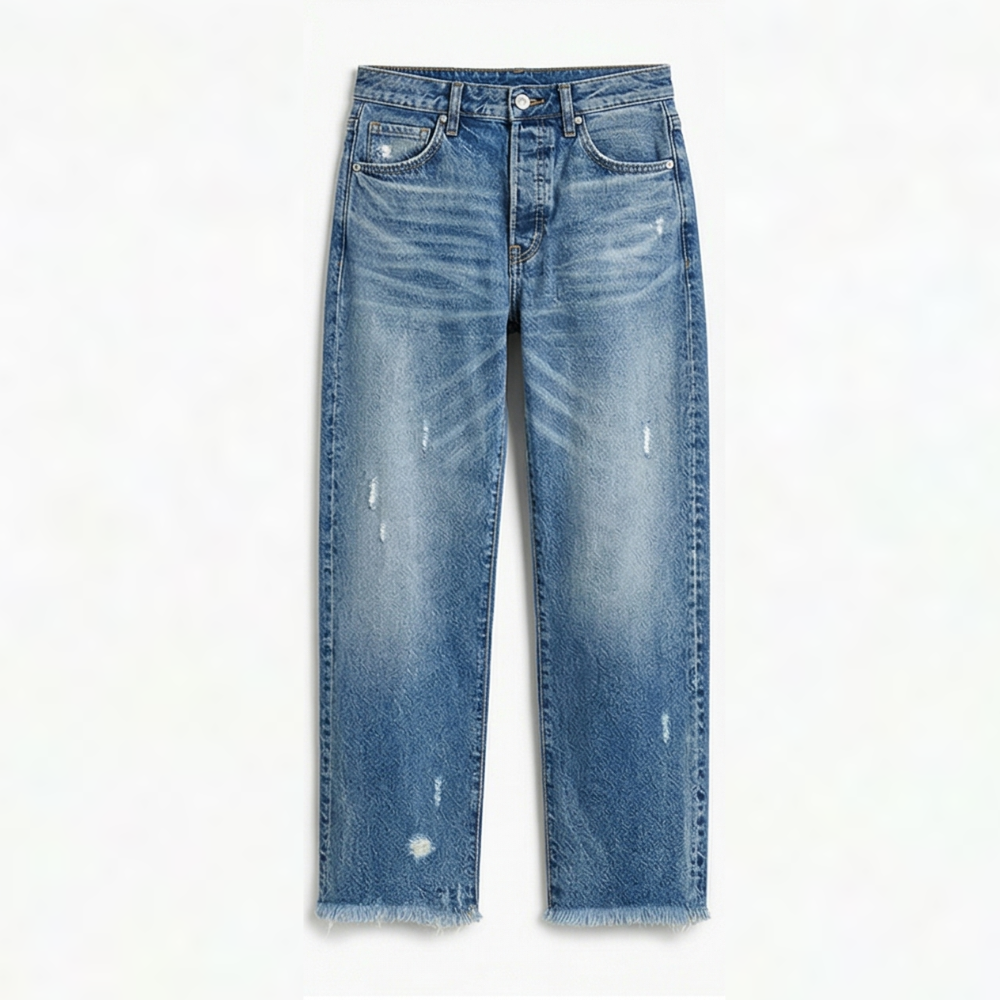 Renata | Women's Straight Leg Cropped Raw Hem Jeans - Light Blue - Image 13