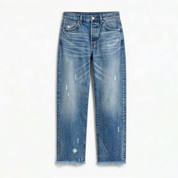 Renata | Women's Straight Leg Cropped Raw Hem Jeans - Light Blue - Image 13