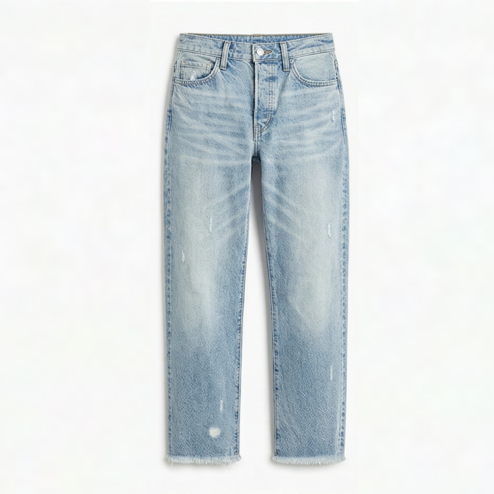 Renata | Women's Straight Leg Cropped Raw Hem Jeans - Light Blue - Image 14