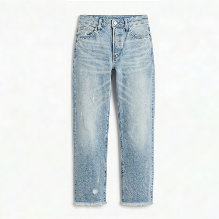 Renata | Women's Straight Leg Cropped Raw Hem Jeans - Light Blue - Image 14