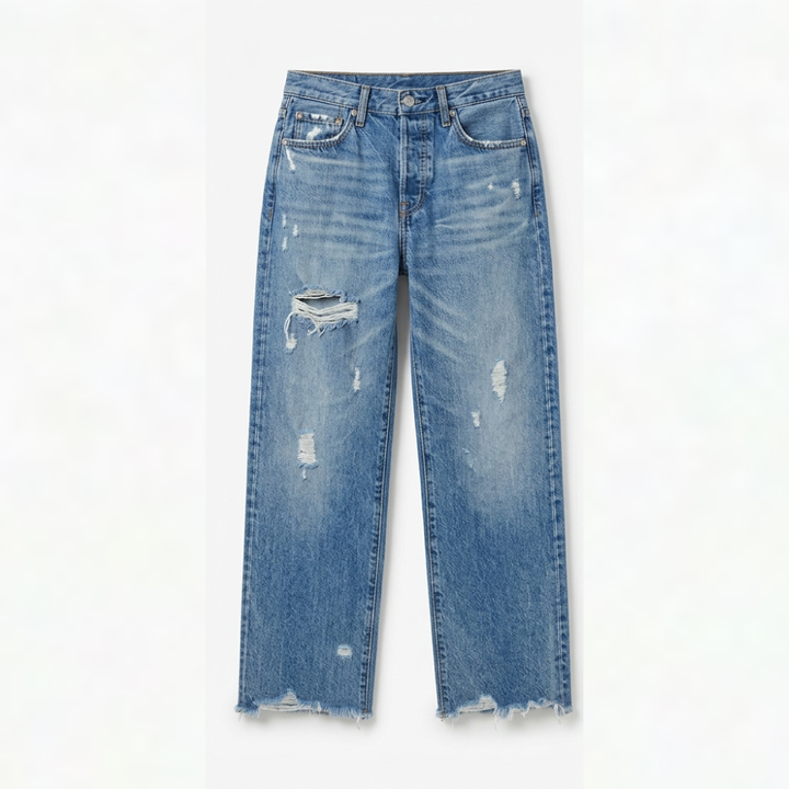 Renata | Women's Straight Leg Cropped Raw Hem Jeans - Light Blue - Image 15