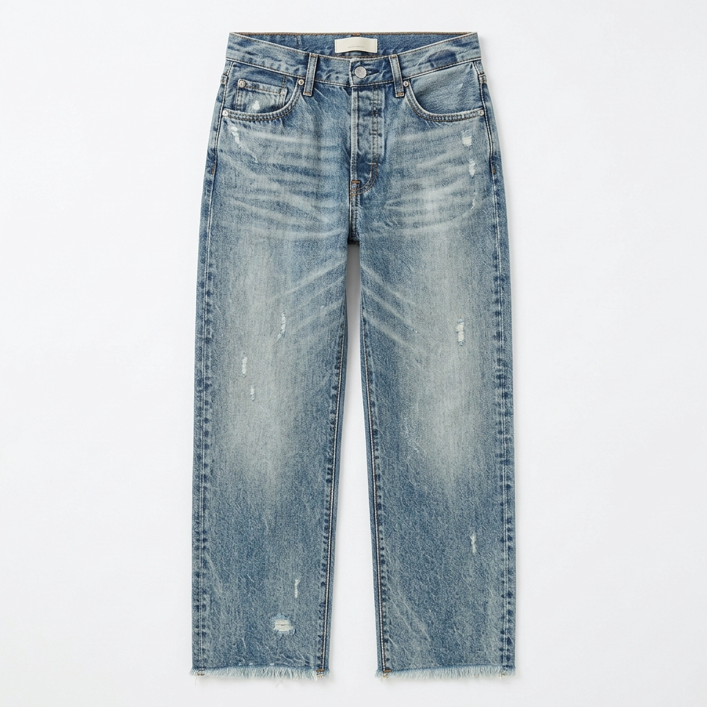 Renata | Women's Straight Leg Cropped Raw Hem Jeans - Light Blue - Image 16
