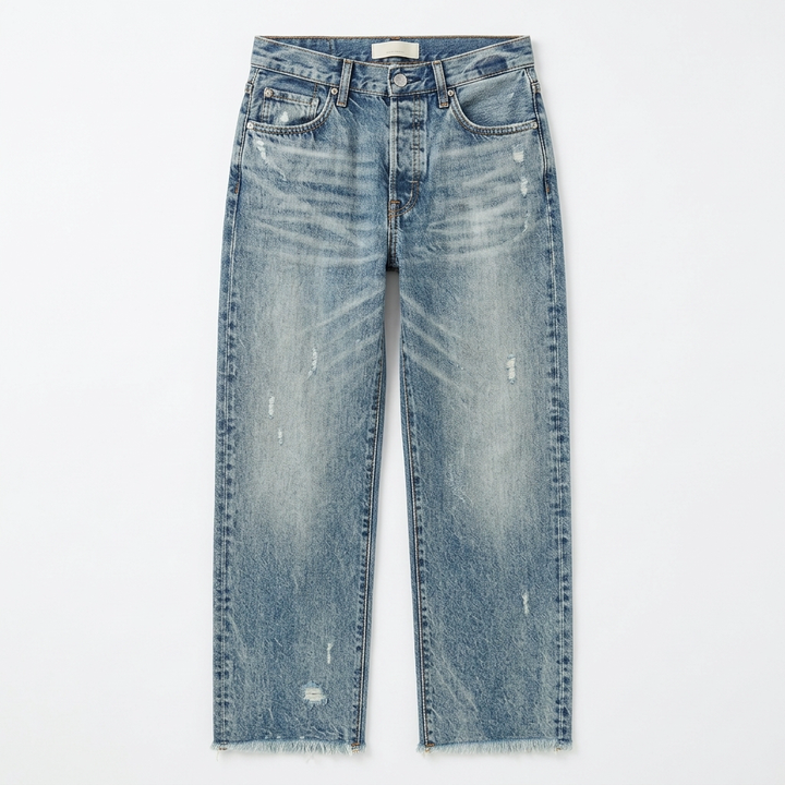 Renata | Women's Straight Leg Cropped Raw Hem Jeans - Light Blue - Image 16