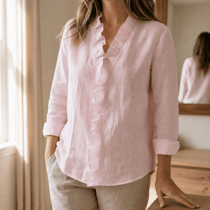 Rennick | Women's Ruffle Neck Long Sleeve Blouse - White - Image 13